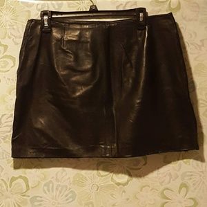 Black leather mini skirt